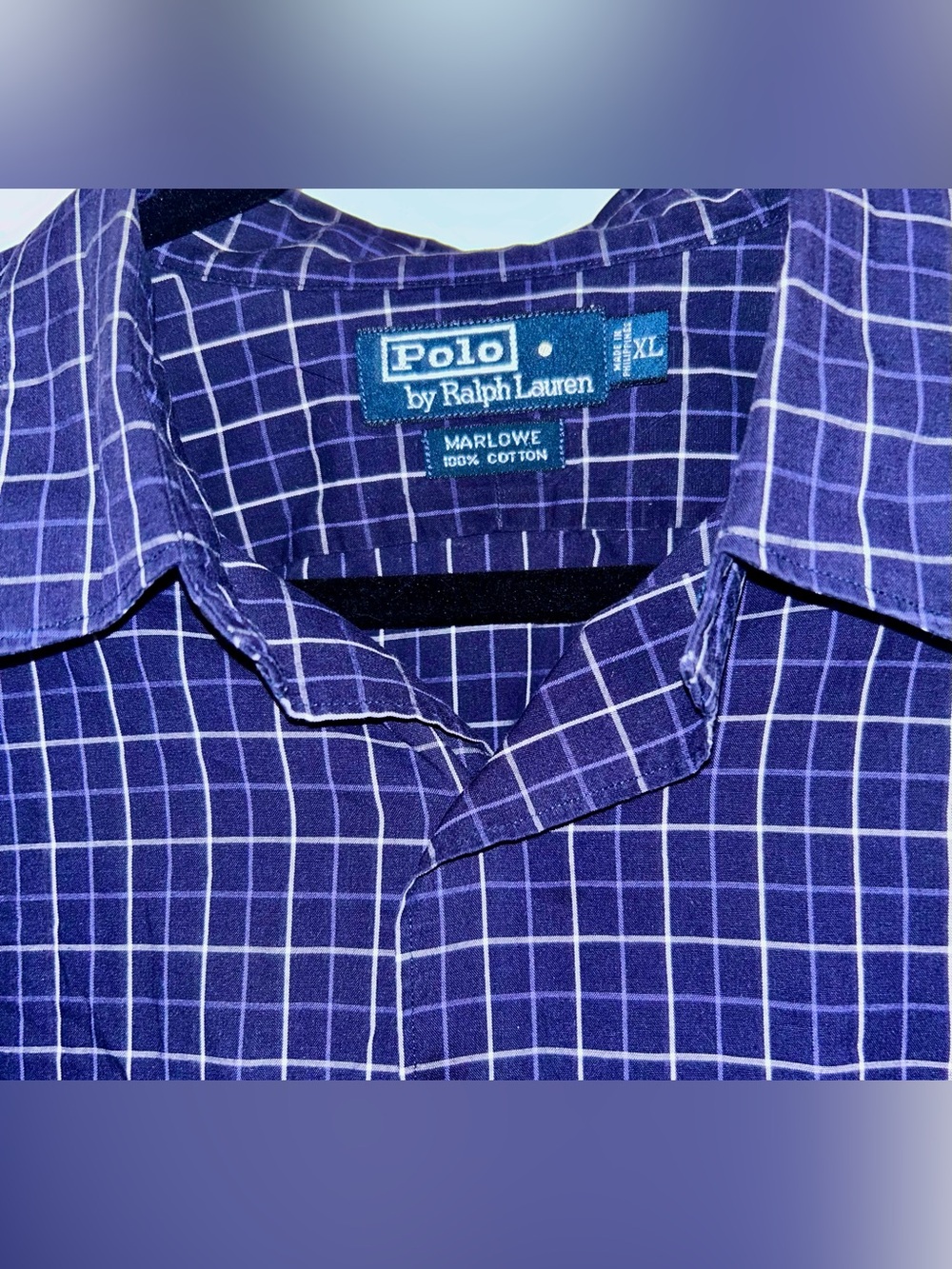 Polo Ralph Lauren Marlowe XL Navy Blue Windowpane Cotton Button Down Shirt